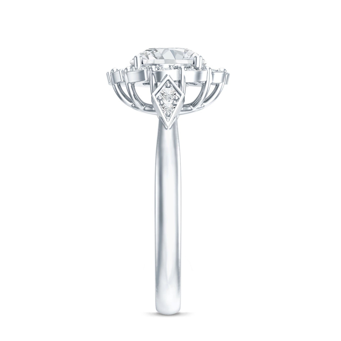 Certified 2 Carat Lab Grown Diamond Flower Halo Engagement Ring