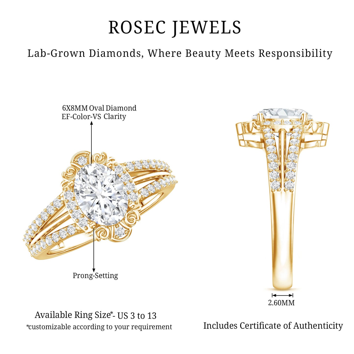 1.2 Carat Oval Lab Grown Diamond Vintage Engagement Ring For Women