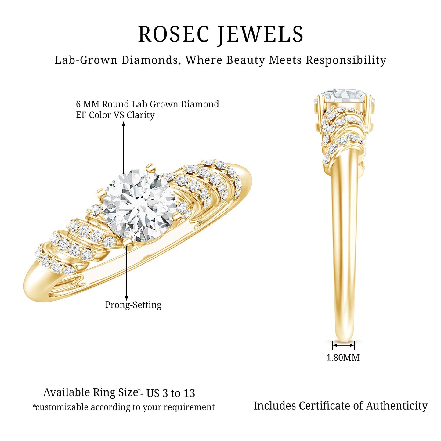 0.9 Carat Lab Grown Diamond Designer Engagement Ring With Side Stones