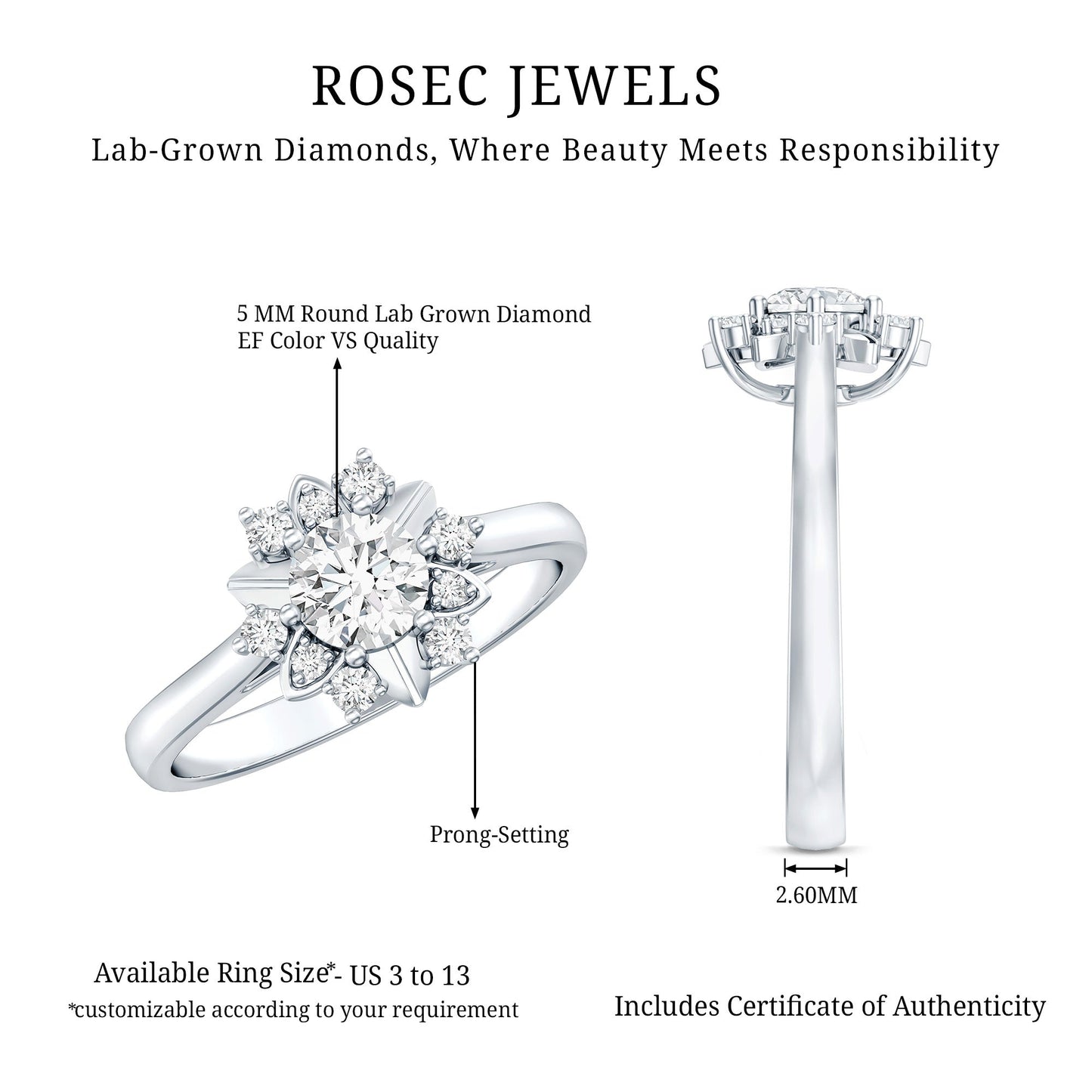 Certified Lab Grown Diamond Nature Engagement Ring