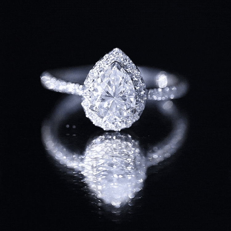 Certified Lab Grown Diamond Pear Halo Engagement Ring