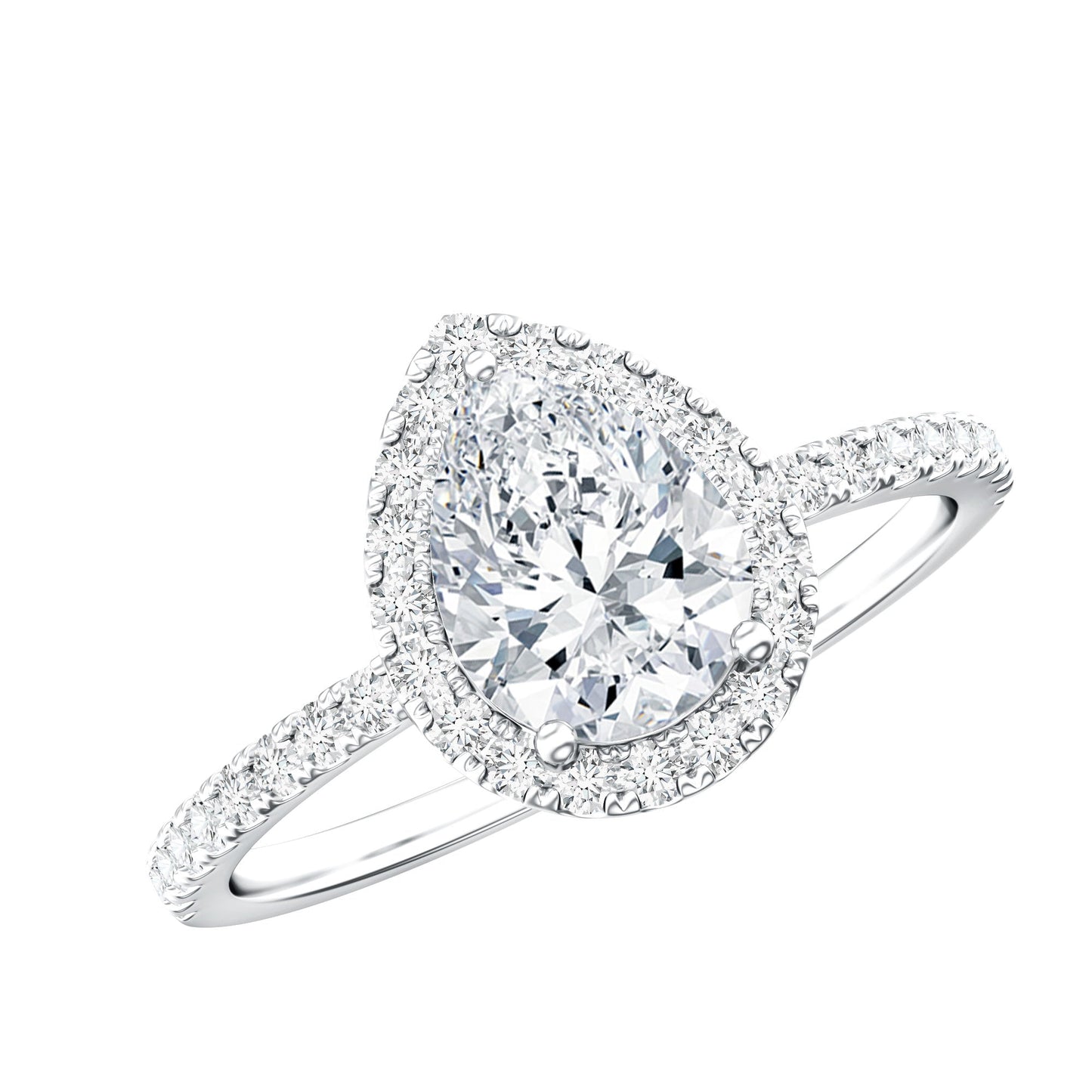 Certified Lab Grown Diamond Pear Halo Engagement Ring