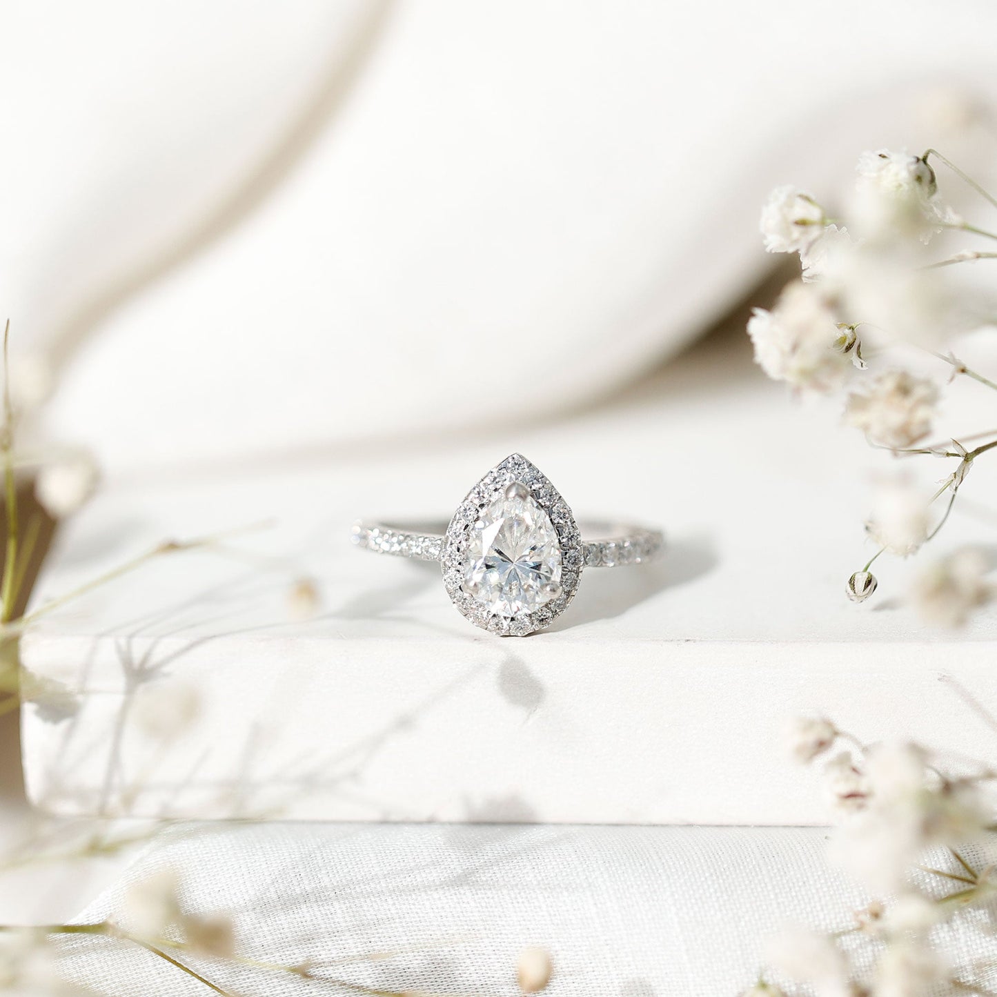 Certified Lab Grown Diamond Pear Halo Engagement Ring