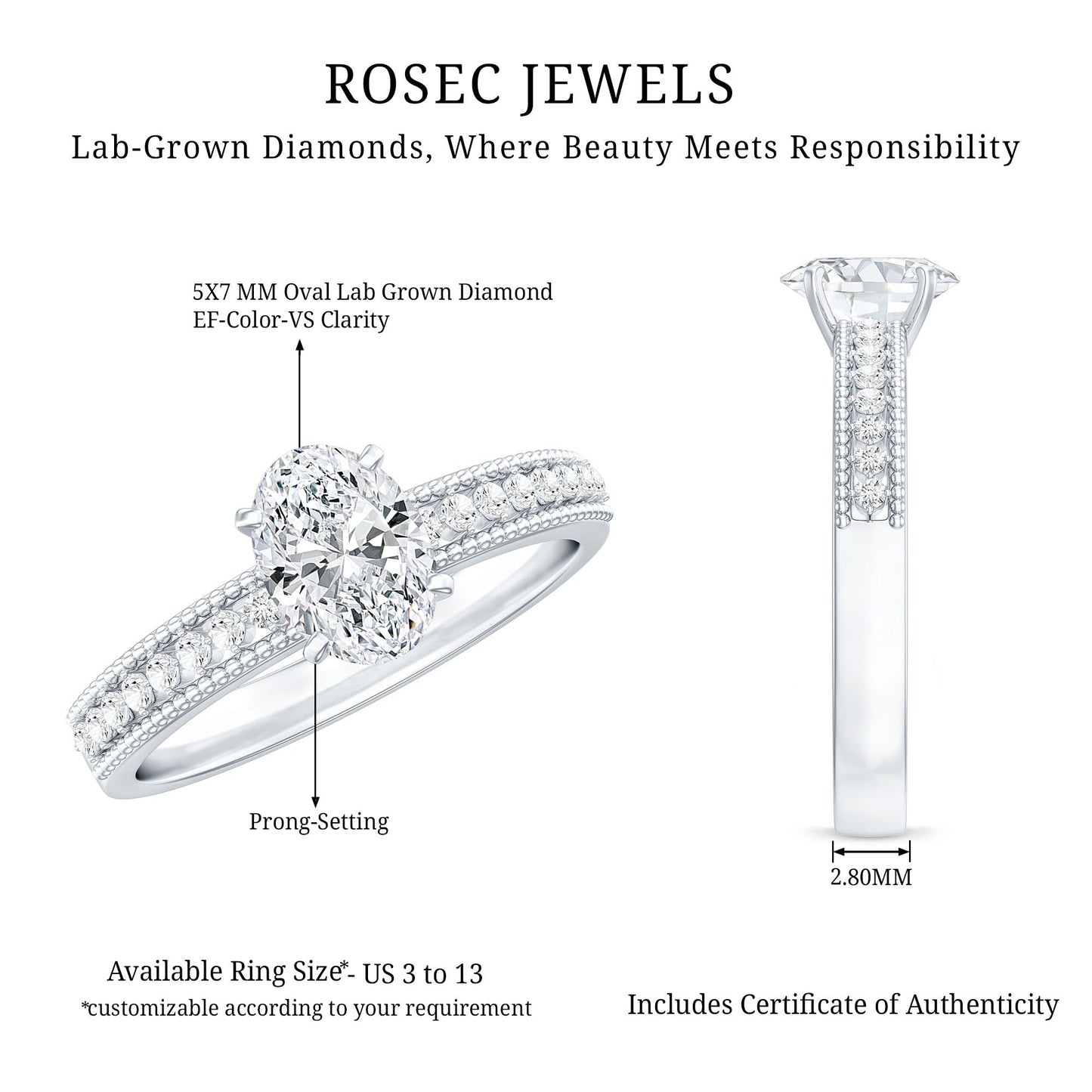 Certified 0.75 Carat Oval Lab Grown Diamond Vintage Inspired Engagement Ring