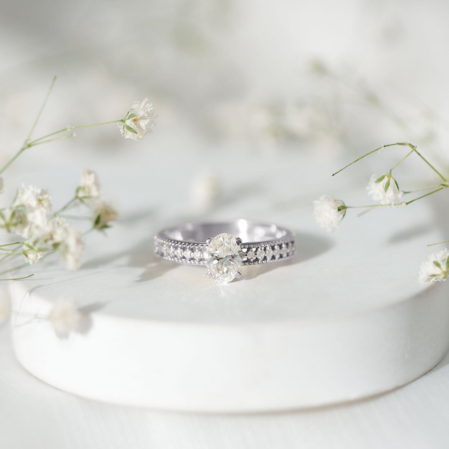 Certified 0.75 Carat Oval Lab Grown Diamond Vintage Inspired Engagement Ring