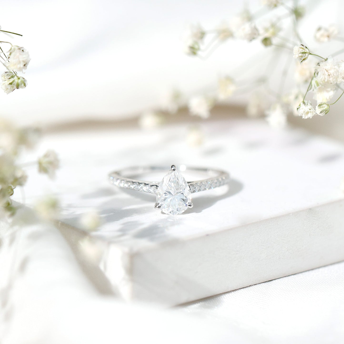 Lab Diamond 1.3 Carat Pear Shape Engagement Ring With Side Stones