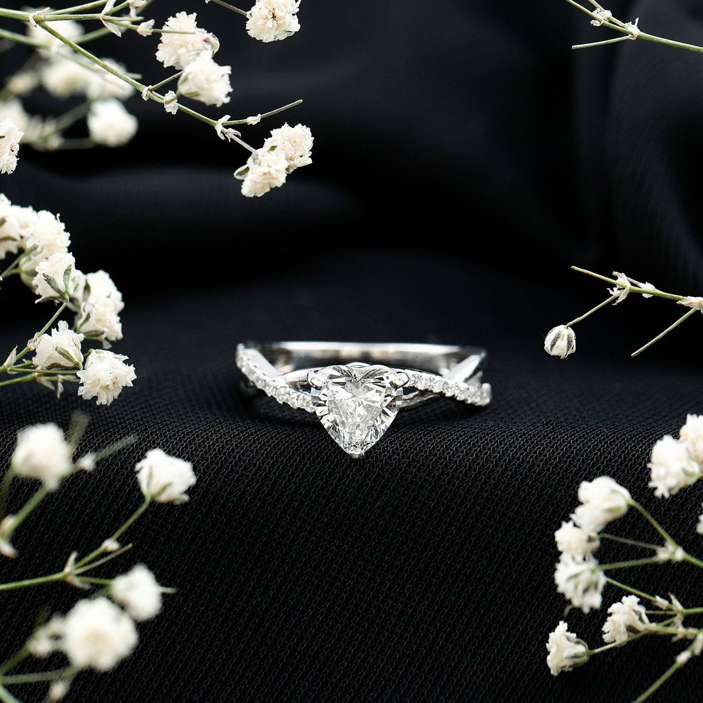 Criss Cross Lab Grown Diamond Heart Engagement Ring