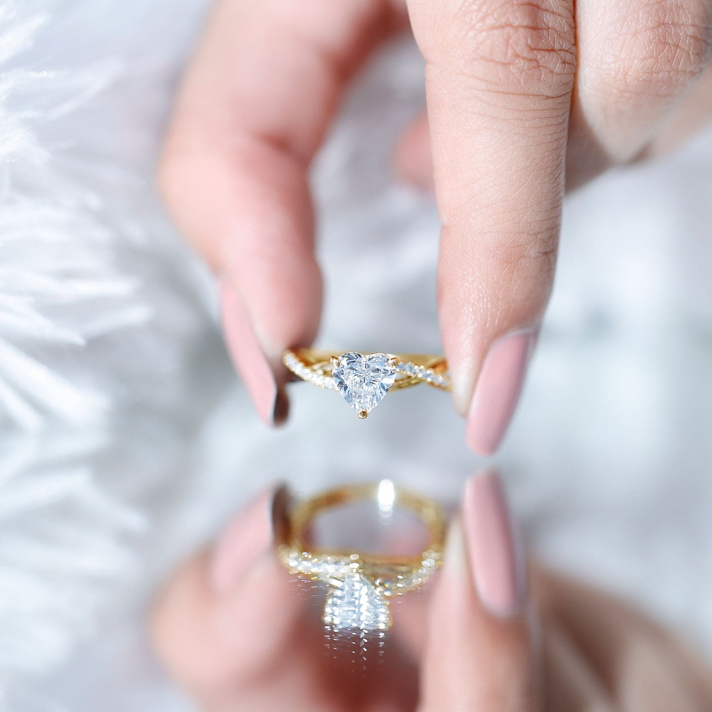 Criss Cross Lab Grown Diamond Heart Engagement Ring