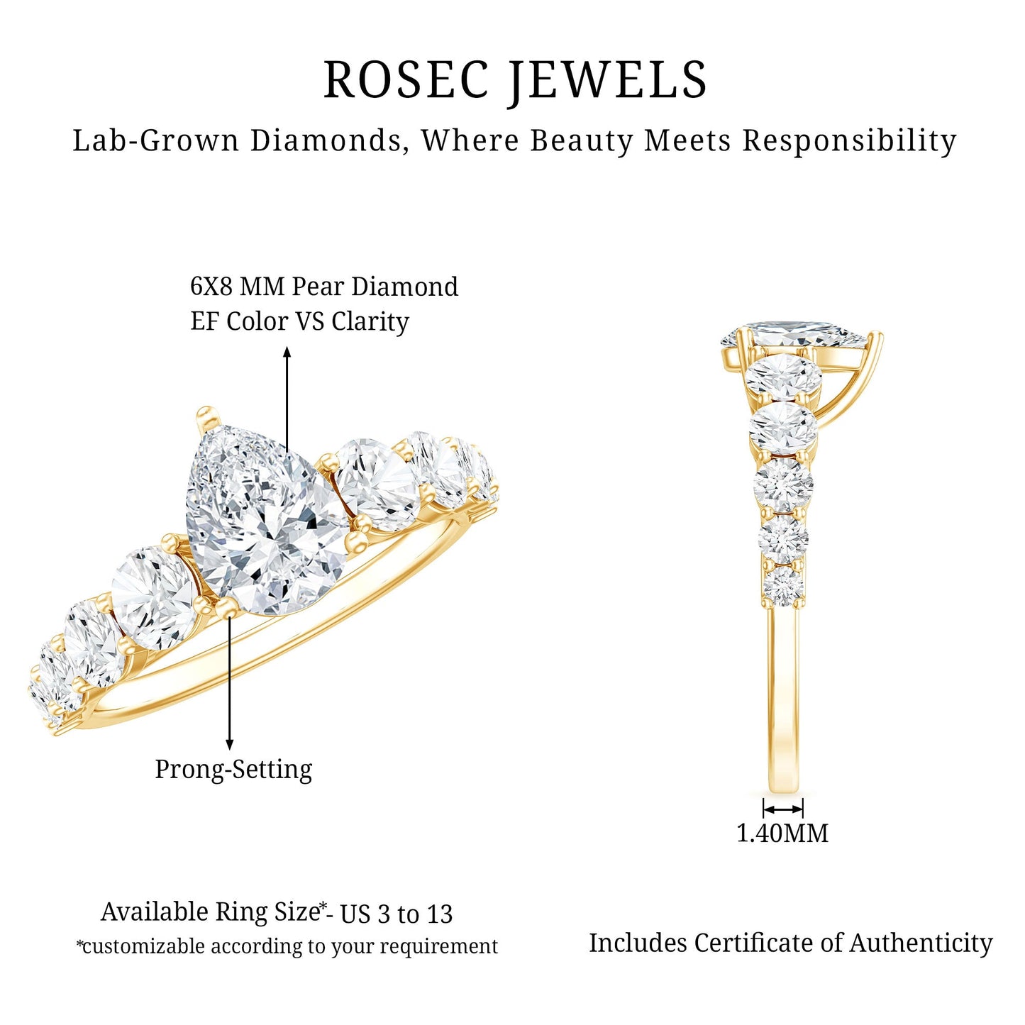 Certified Diamond Teardrop Engagement Ring with Sides Stones