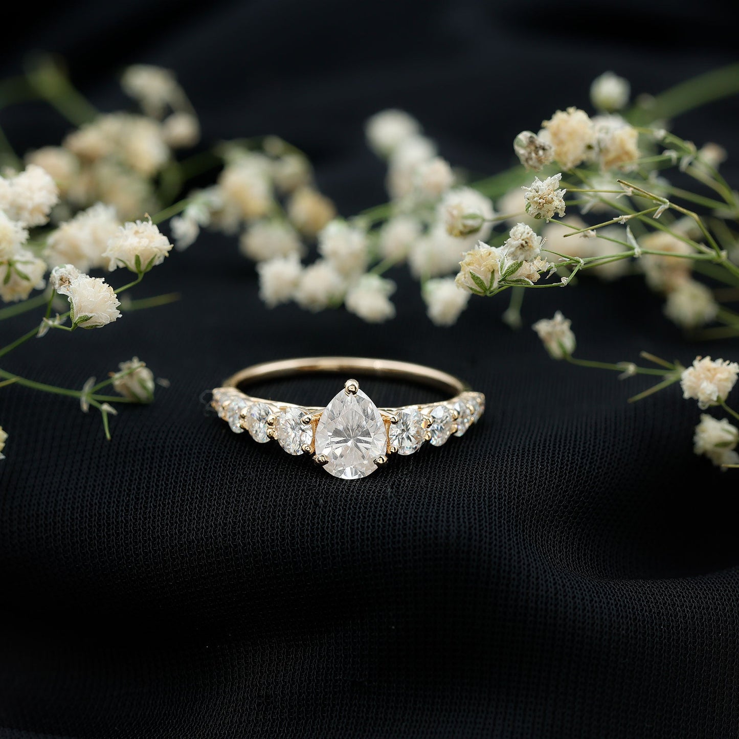 Certified Diamond Teardrop Engagement Ring with Sides Stones