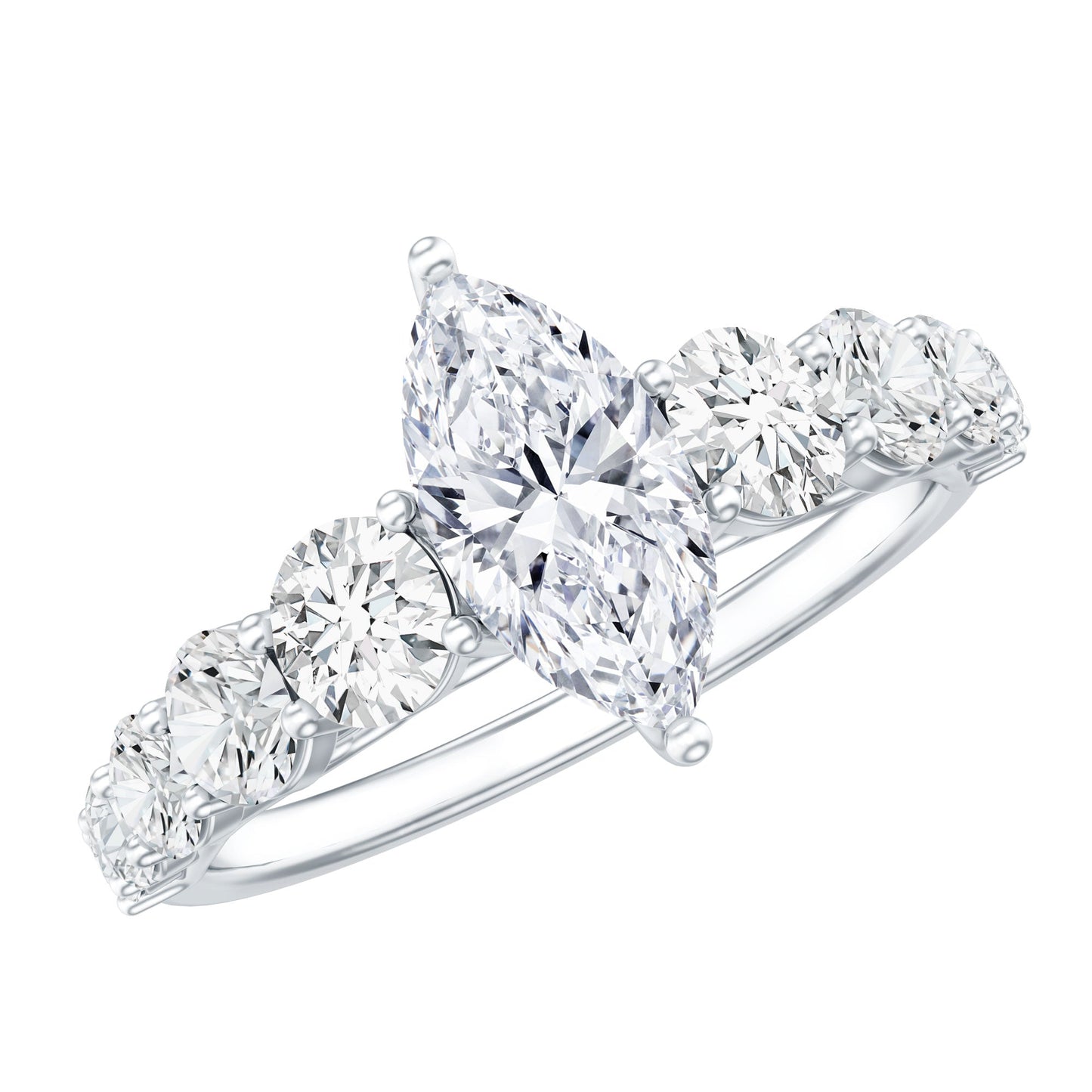 Lab Created Diamond Marquise Engagement Ring With Side Stones