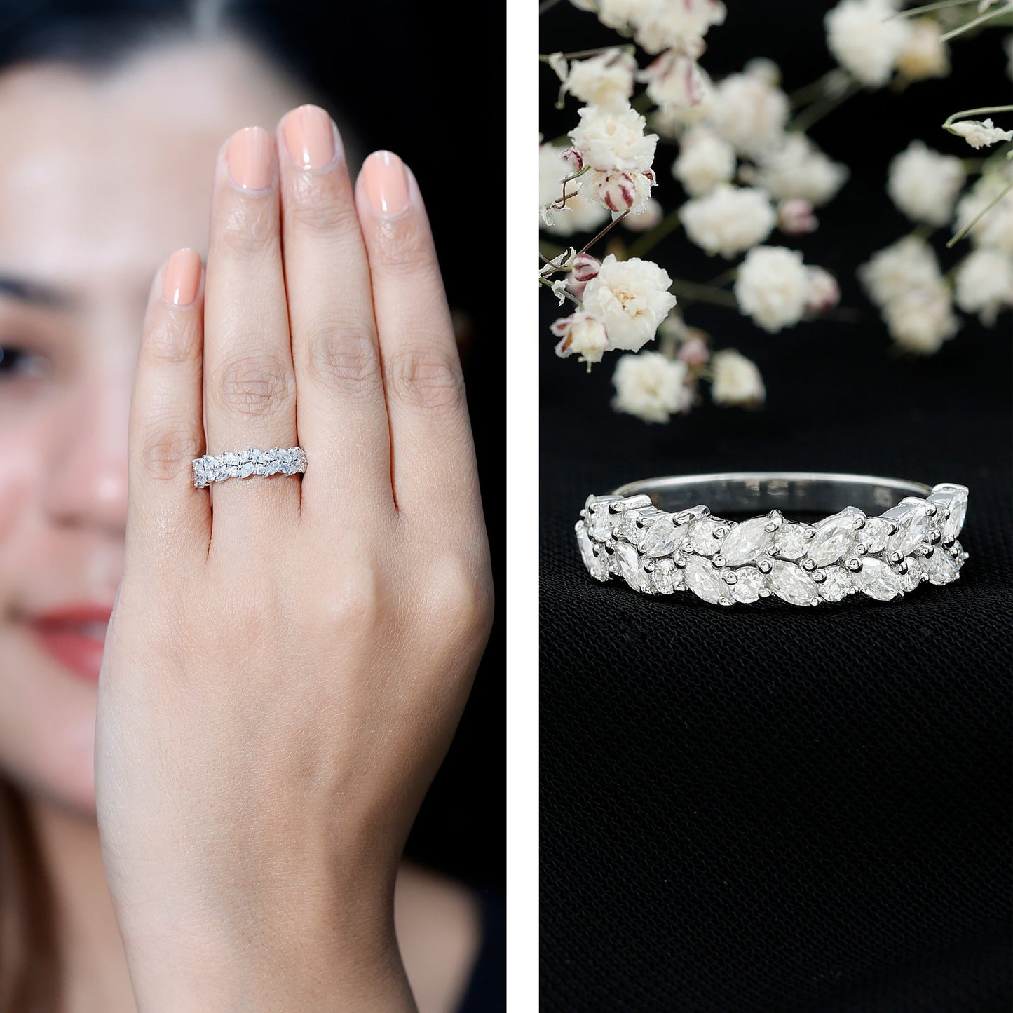 Certified Lab Grown Diamond Cluster Half Eternity Band for Women
