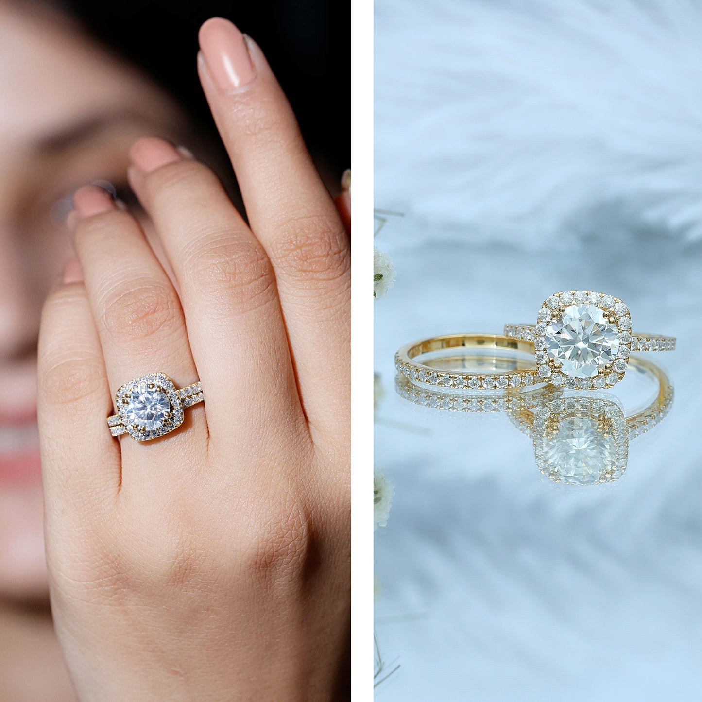 Lab Grown 2 Carat Diamond Halo Engagement Ring with Wedding Band