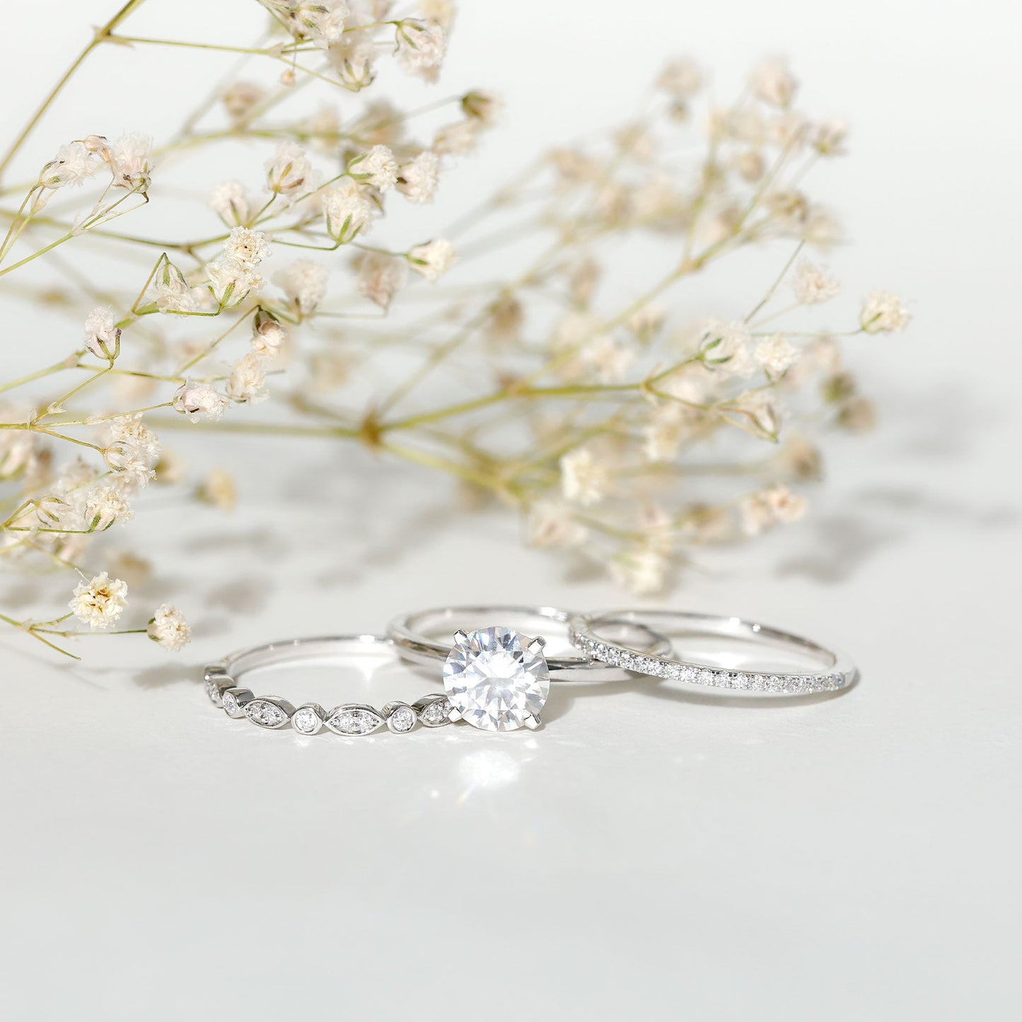 2 Carat Certified Round Cut Lab Created Diamond 3 Piece Bridal Ring Set