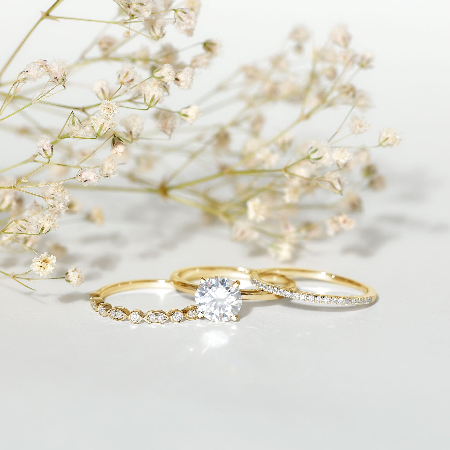 2 Carat Certified Round Cut Lab Created Diamond 3 Piece Bridal Ring Set