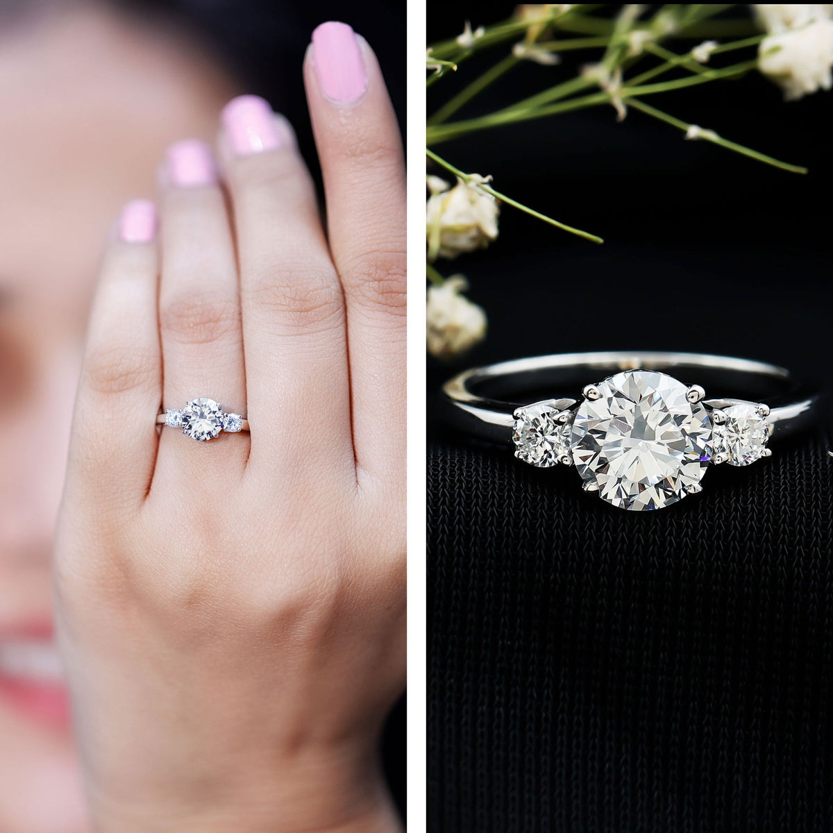 1.2 Carat Lab Grown Diamond 3 Stone Engagement Ring for Women