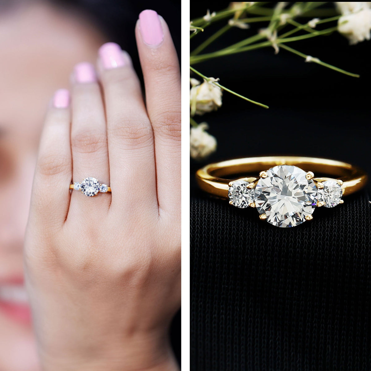 1.2 Carat Lab Grown Diamond 3 Stone Engagement Ring for Women