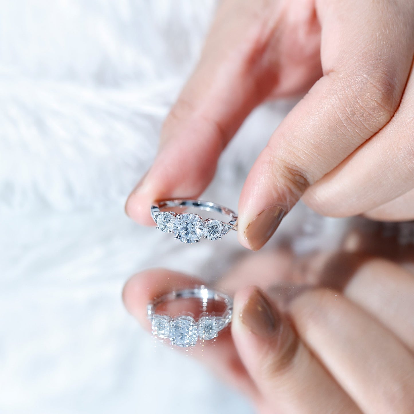 Lab Grown Diamond Three Stone Engagement Ring with Crossover Shank