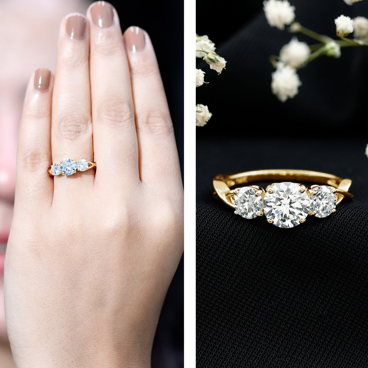 Lab Grown Diamond Three Stone Engagement Ring with Crossover Shank
