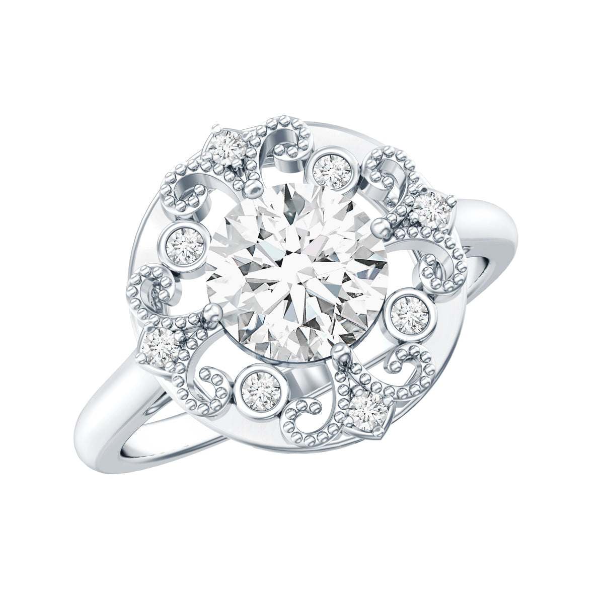 Certified Lab Grown Diamond Beaded Engagement Ring for Women