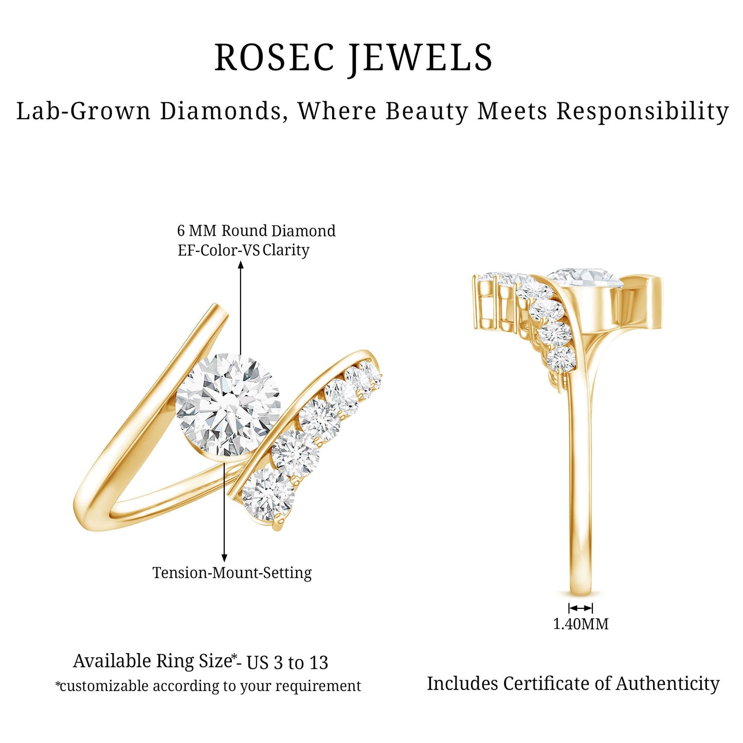 Certified Lab Grown Diamond Bypass Engagement Ring for Women