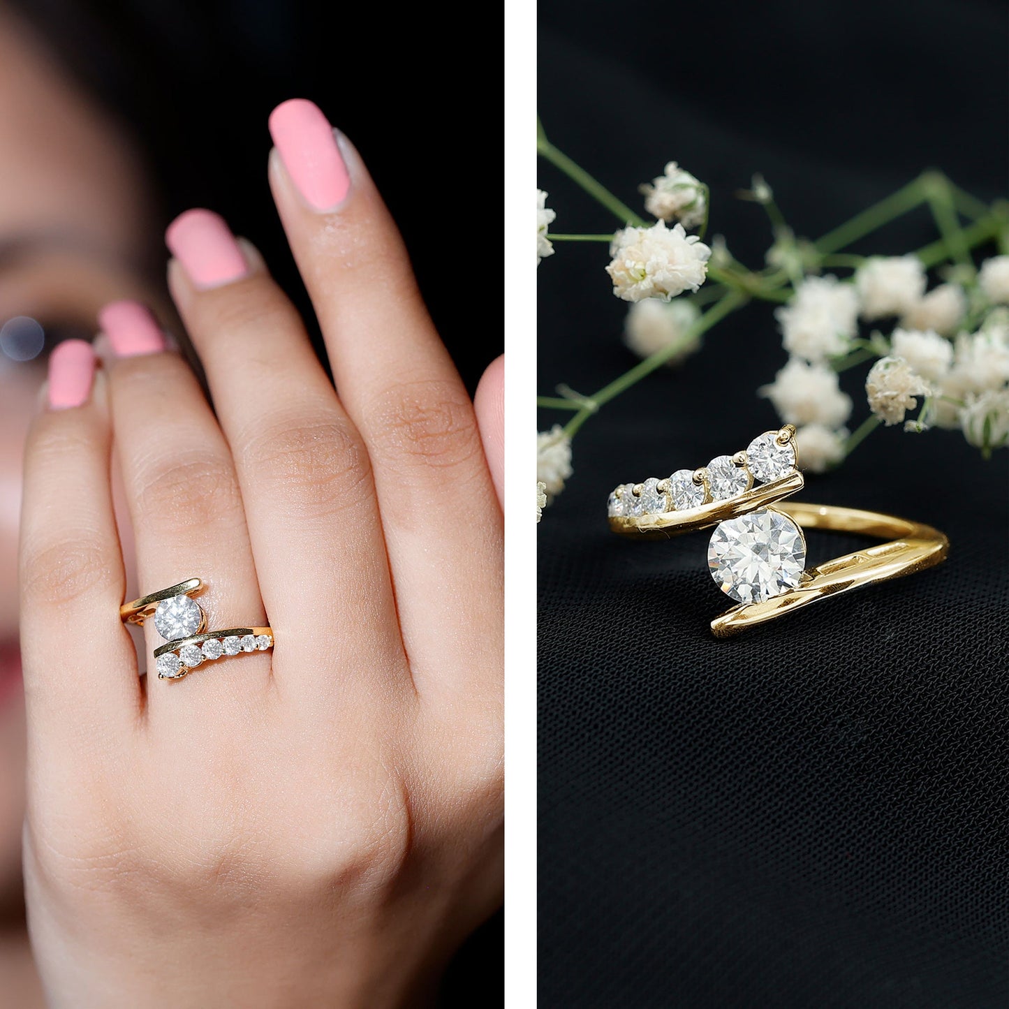 Certified Lab Grown Diamond Bypass Engagement Ring for Women