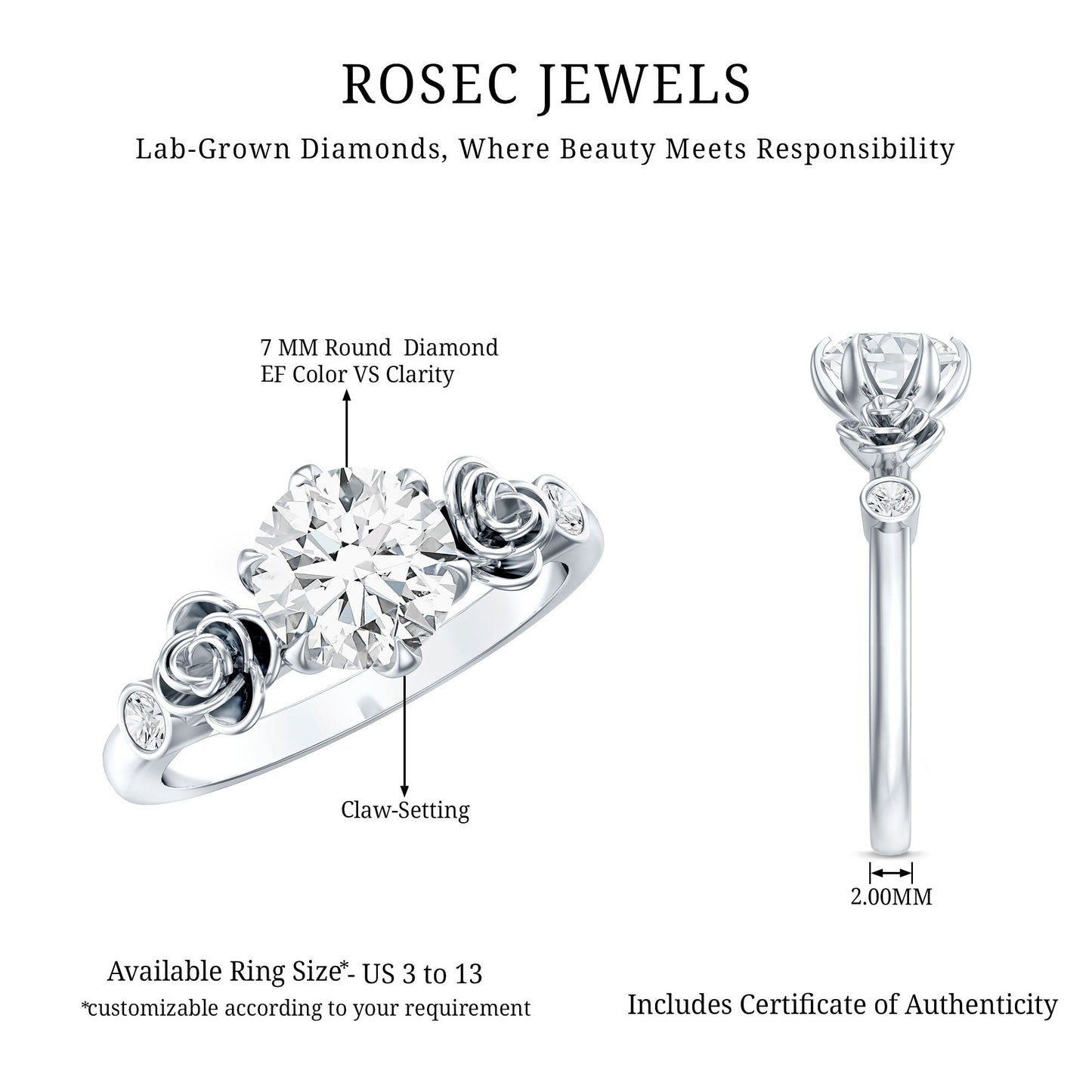 Certified Lab Grown Diamond Engagement Ring With Floral Design