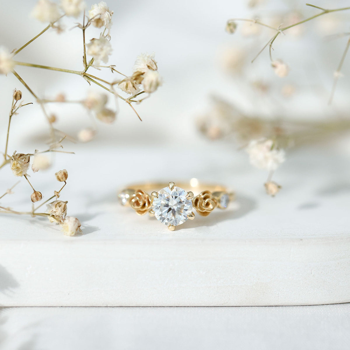 Certified Lab Grown Diamond Engagement Ring With Floral Design