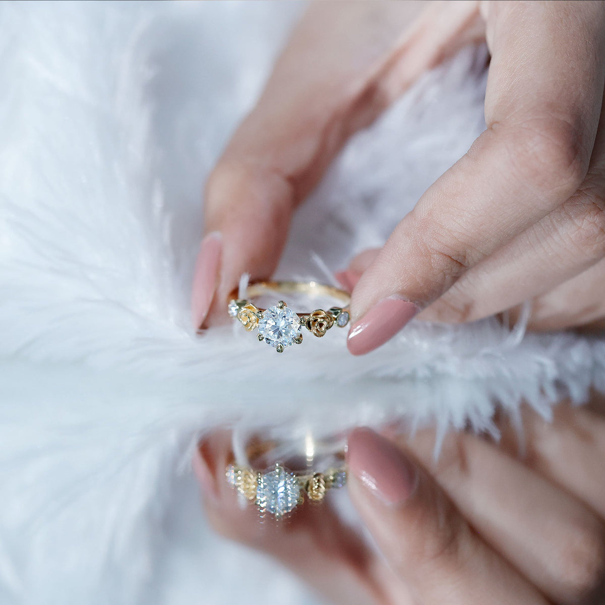 Certified Lab Grown Diamond Engagement Ring With Floral Design