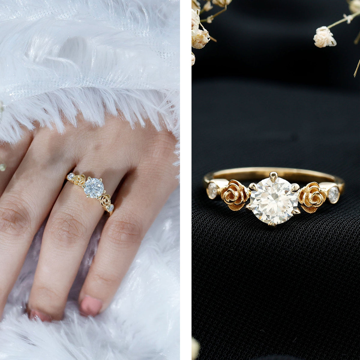 Certified Lab Grown Diamond Engagement Ring With Floral Design