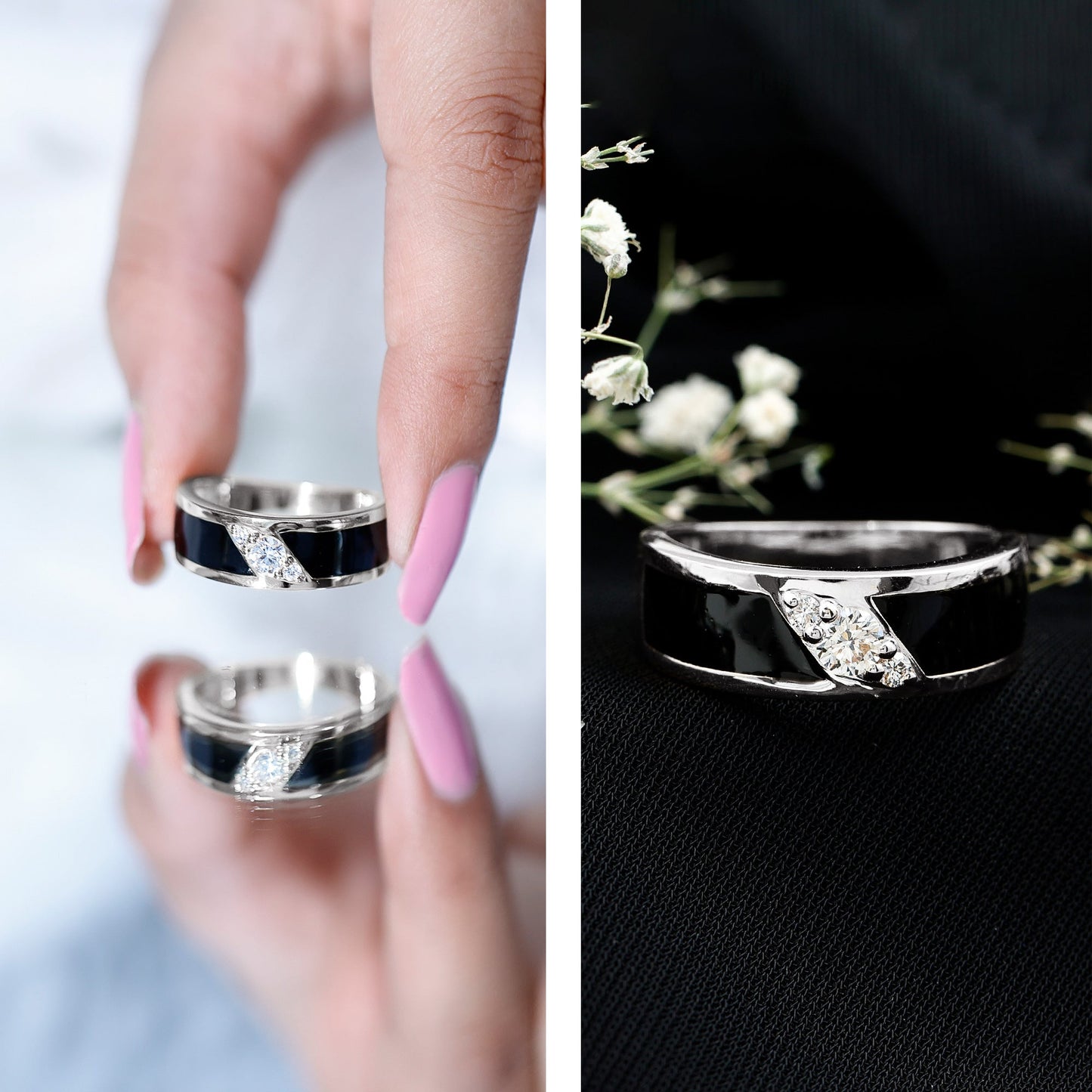 Certified Lab Grown Diamond Mens Wedding Band With Enamel