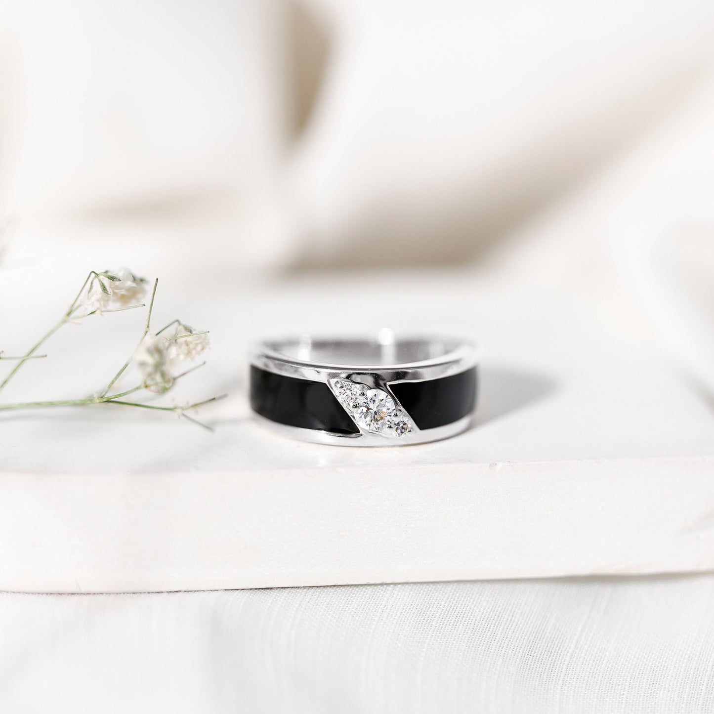 Certified Lab Grown Diamond Mens Wedding Band With Enamel