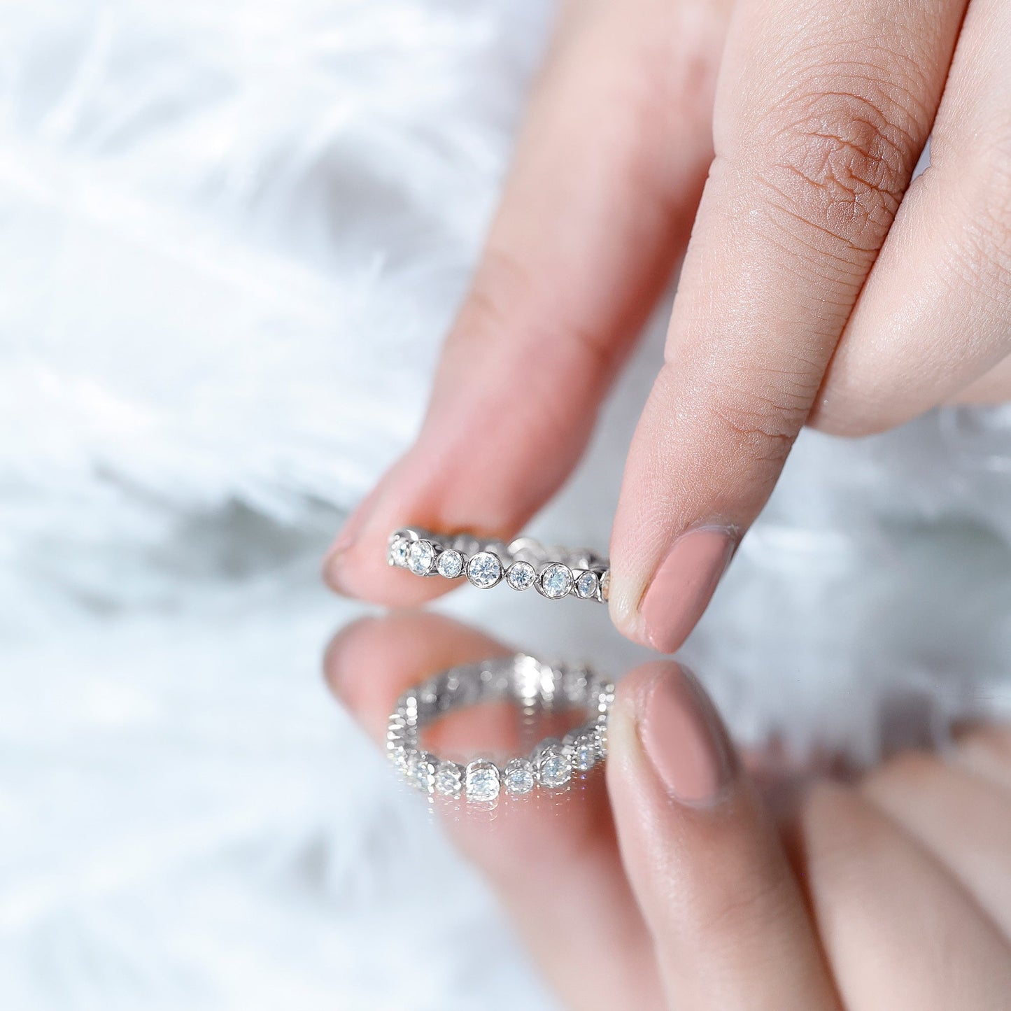 Round Cut Lab Grown Diamond Bezel Set Eternity Band