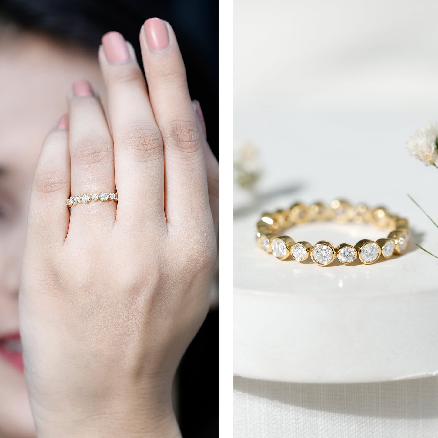 Round Cut Lab Grown Diamond Bezel Set Eternity Band