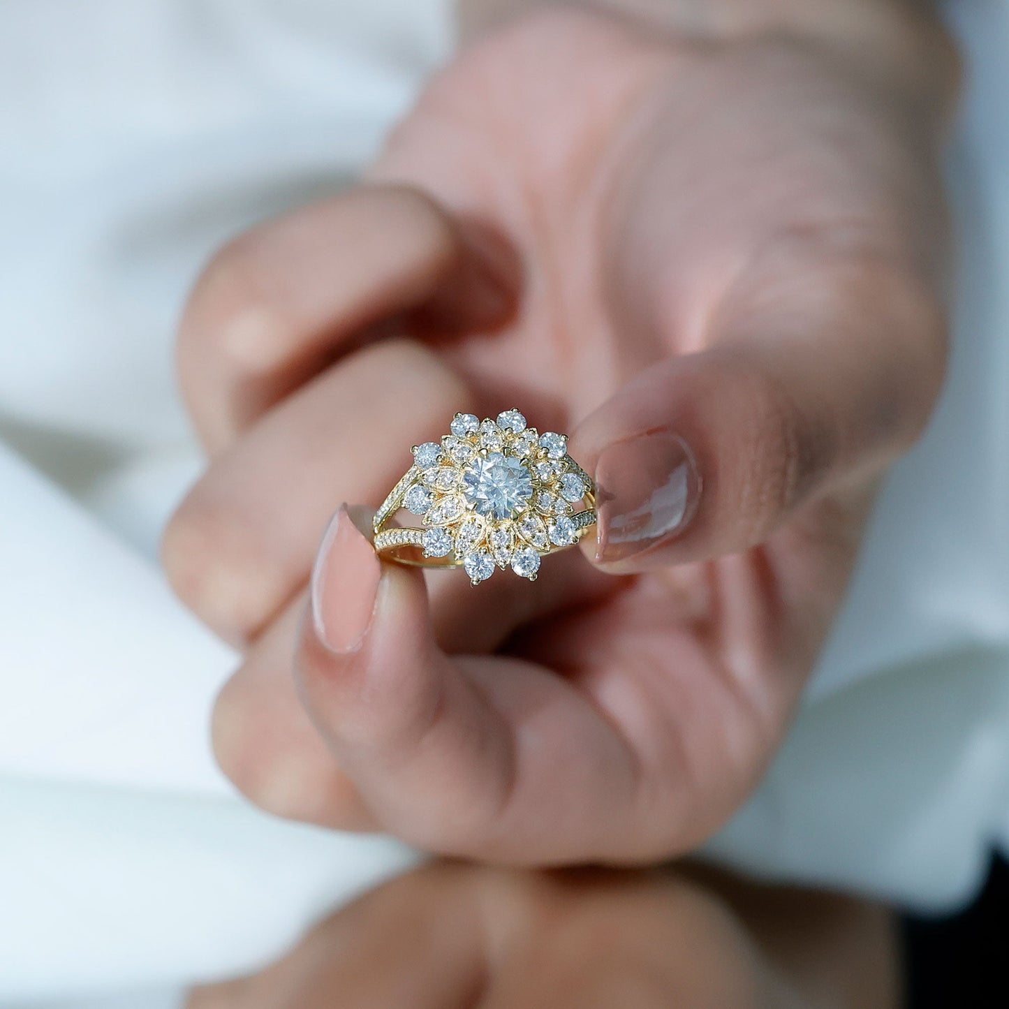 Certified Lab Grown Diamond Flower Engagement Ring for Her