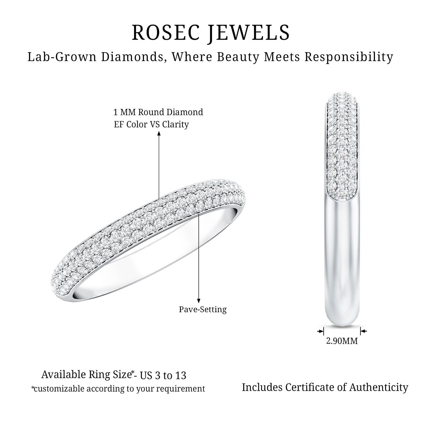 Certified Lab Grown Diamond 3 Row Eternity Ring