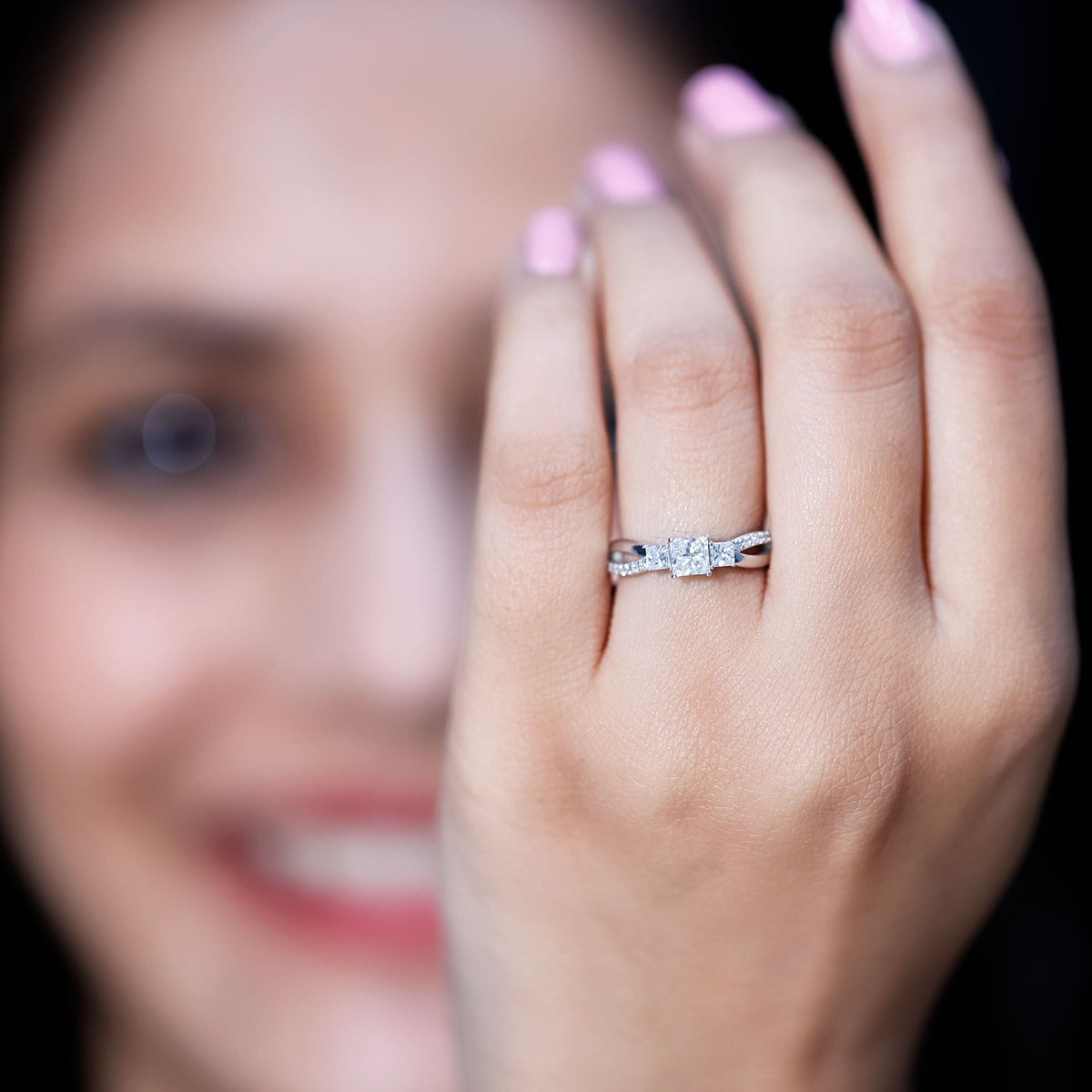 Lab Grown Diamond Three Stone Promise Ring With Split Shank