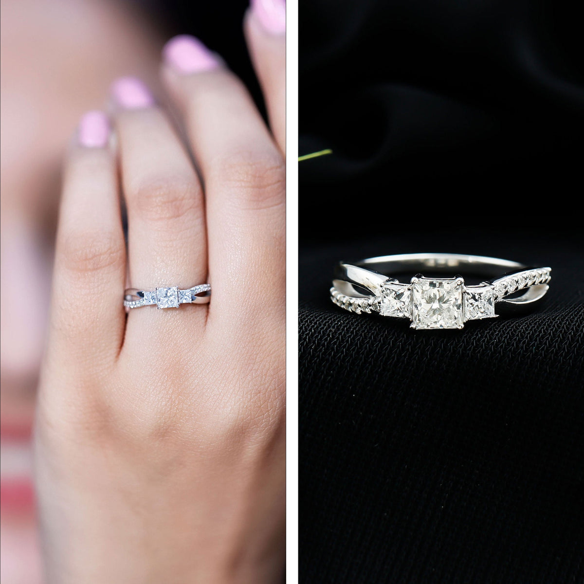 Lab Grown Diamond Three Stone Promise Ring With Split Shank