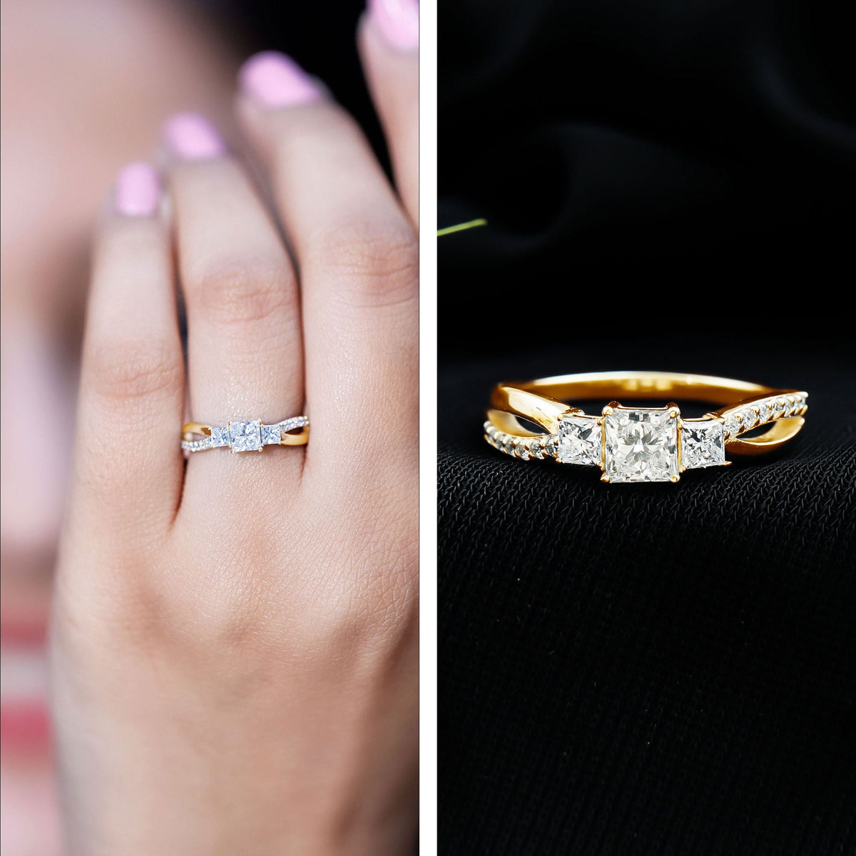 Lab Grown Diamond Three Stone Promise Ring With Split Shank