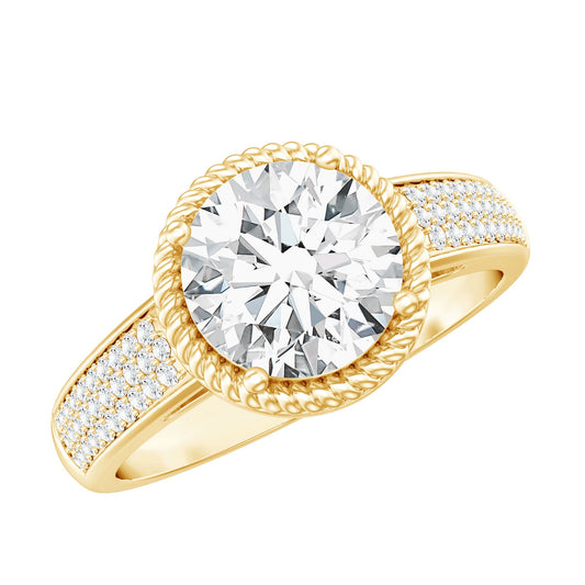 Lab Grown Diamond Circle Engagement Ring With Rope Frame