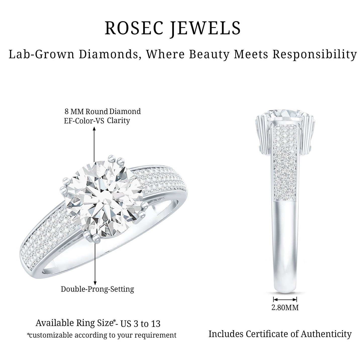 Lab Grown Diamond Engagement Ring With Double Prongs