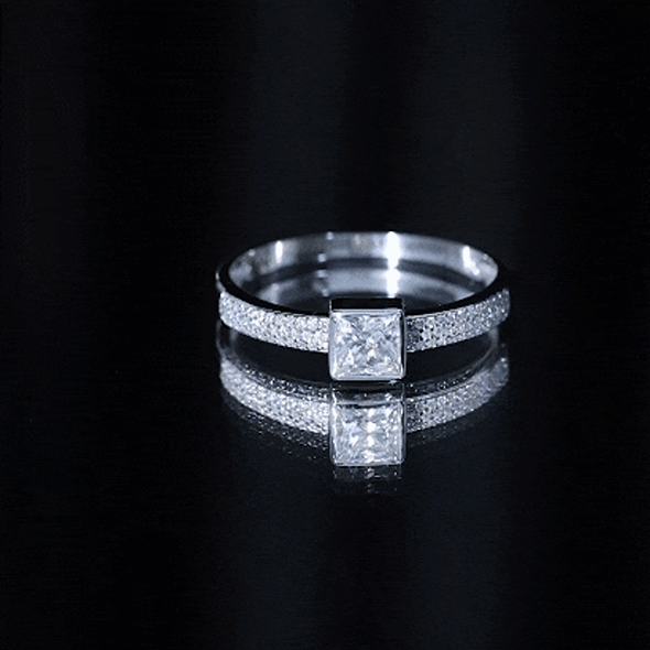 Princess Cut Lab Grown Diamond Bezel Set Engagement Ring