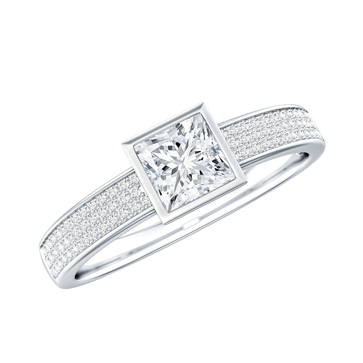 Princess Cut Lab Grown Diamond Bezel Set Engagement Ring