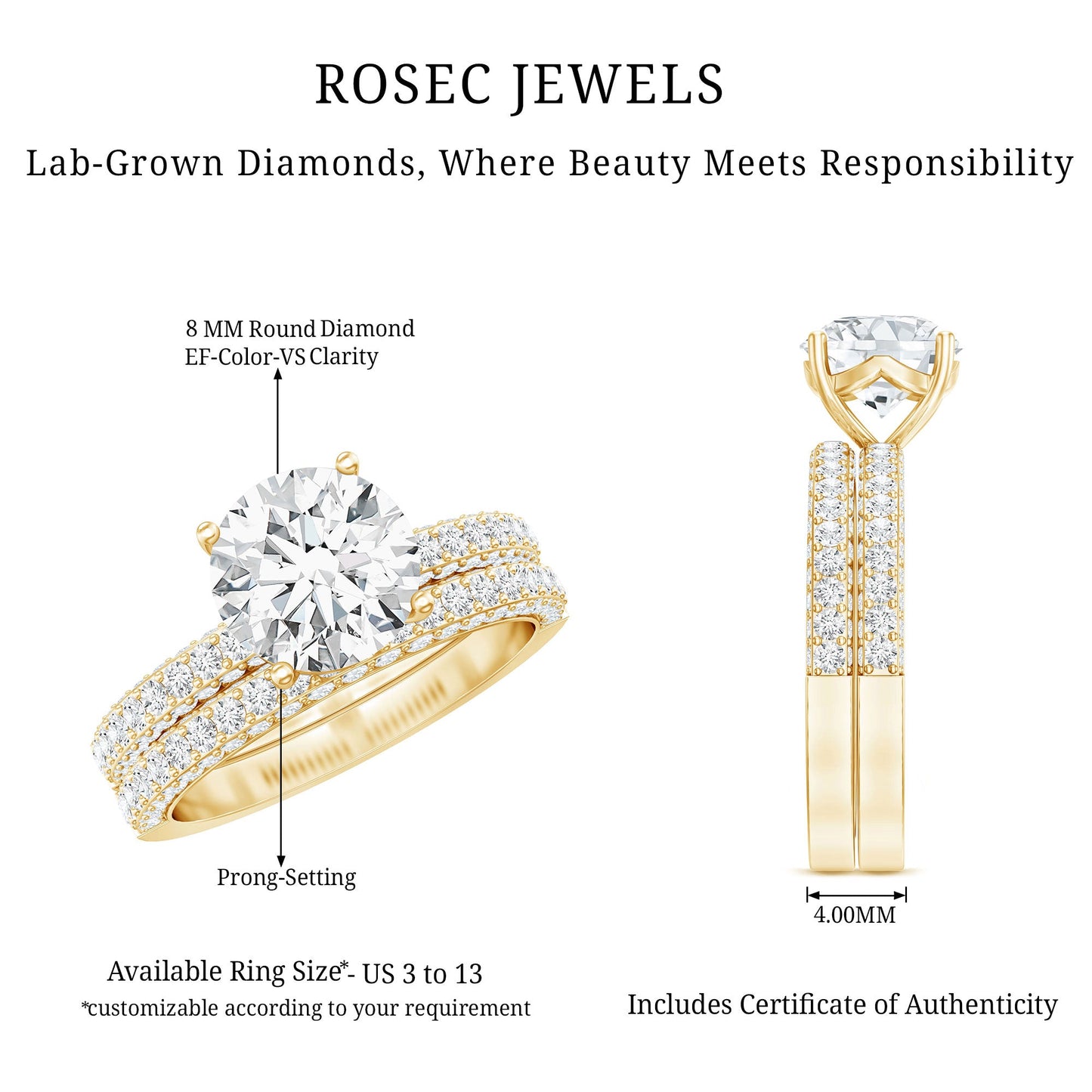 Certified 2 CT Lab Grown Diamond Bridal Ring Set for Her