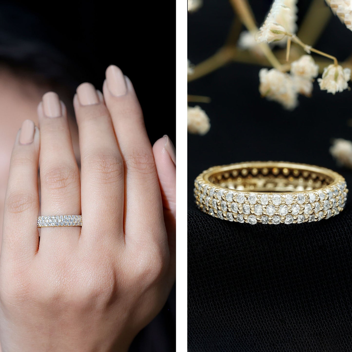 Lab Grown Diamond 3 Row Wedding Band For Women