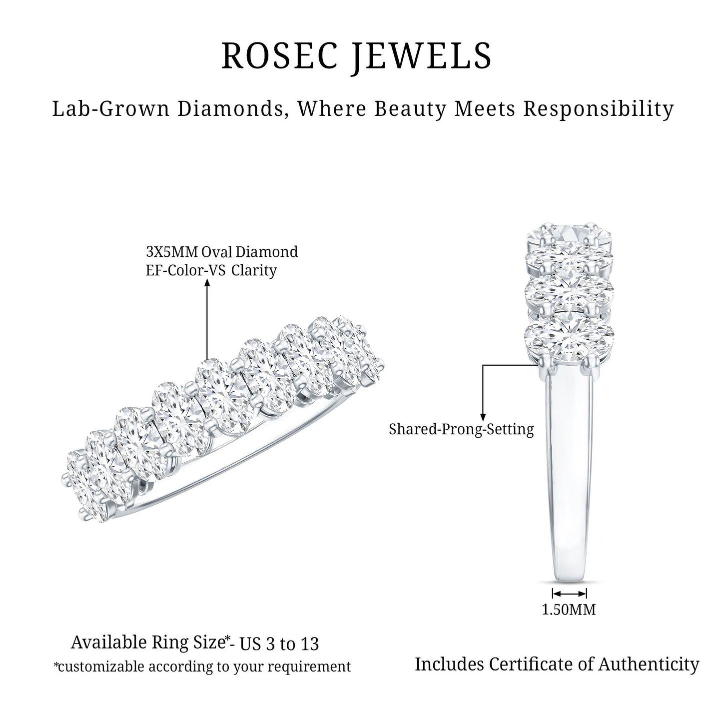 Brilliant Cut Oval Diamond Semi Eternity Ring for Women