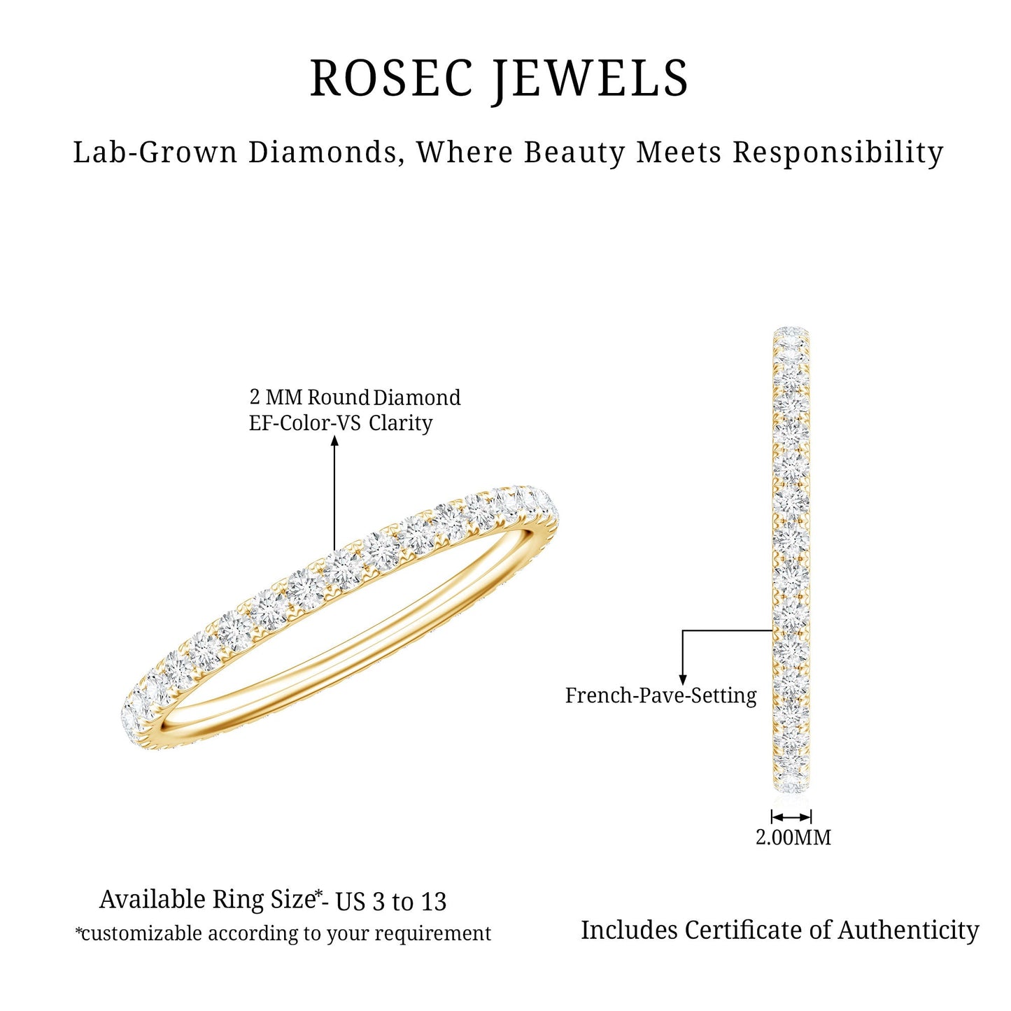 Round Cut Lab Grown Diamond Stackable Eternity Ring