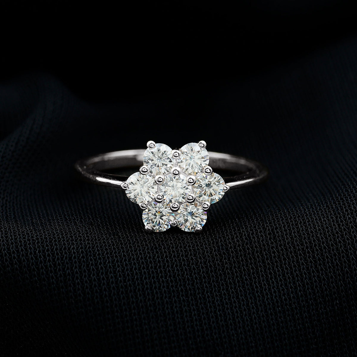 Round Lab Grown Diamond Floral Cluster Engagement Ring