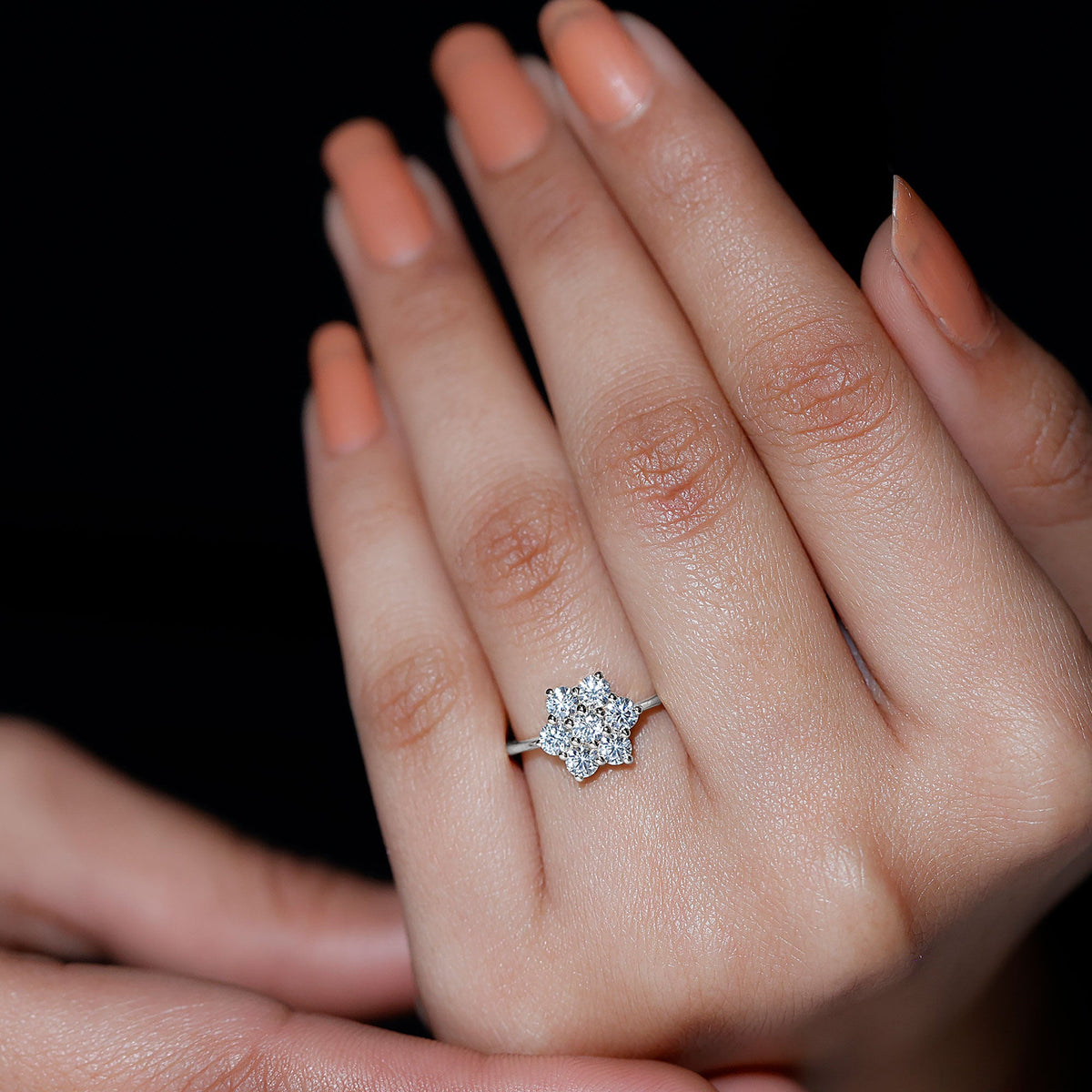 Round Lab Grown Diamond Floral Cluster Engagement Ring