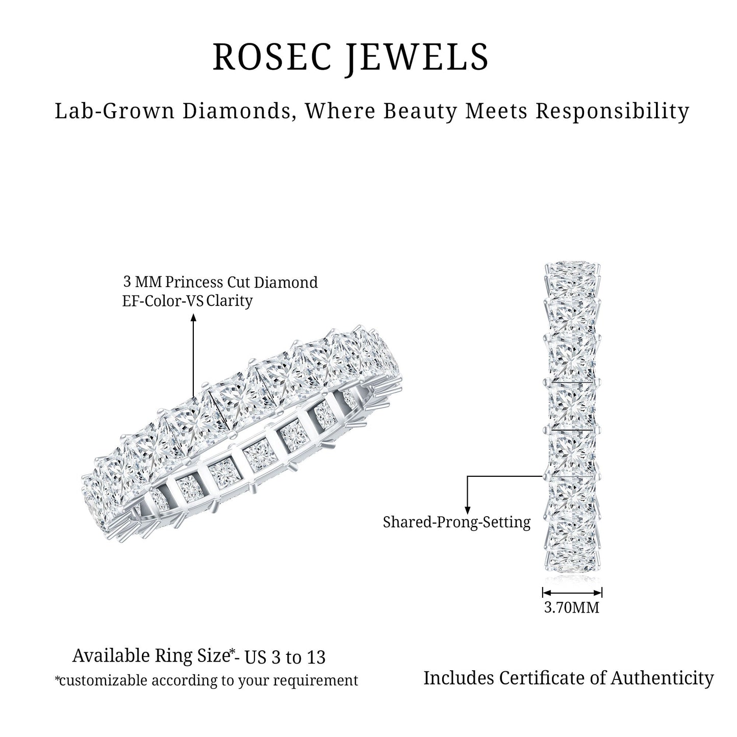 Certified Lab Grown Diamond Princess Cut Wedding Ring